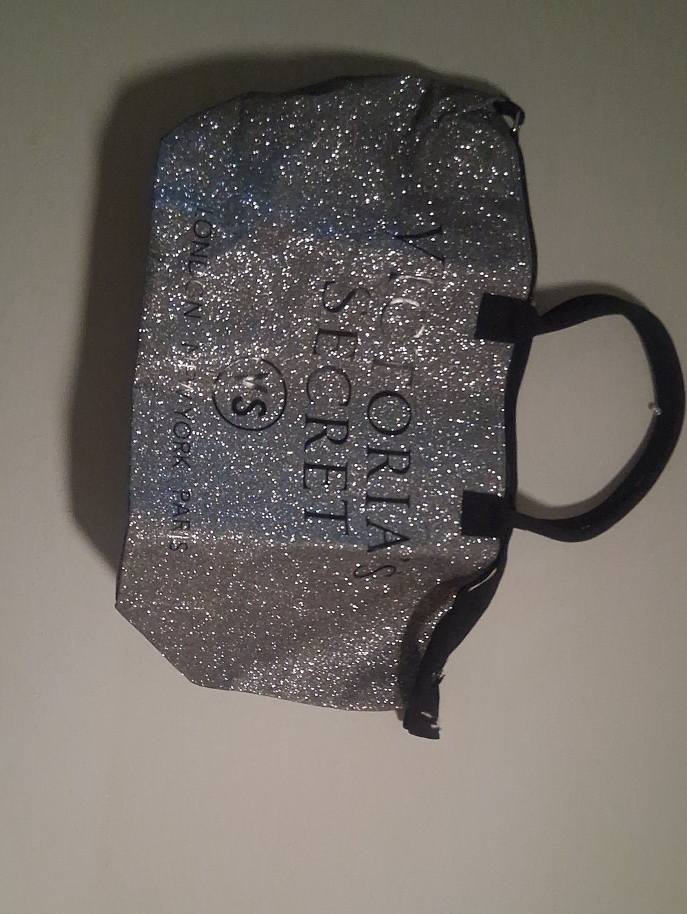 Victoria's Secret Silver Glitter Tote with Black Handles